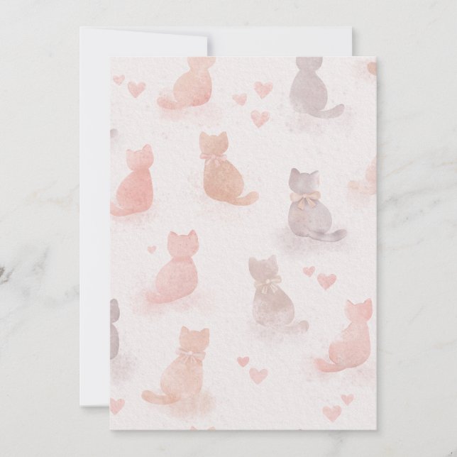 Watercolor Cats and Hearts Invitation Inbjudningar (Framsida)