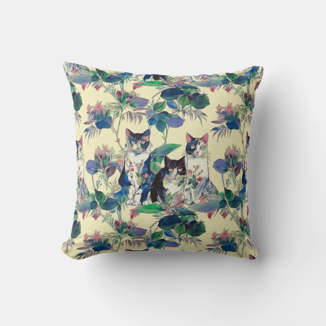 Watercolor Cats in a Garden Kudde (Framsida)