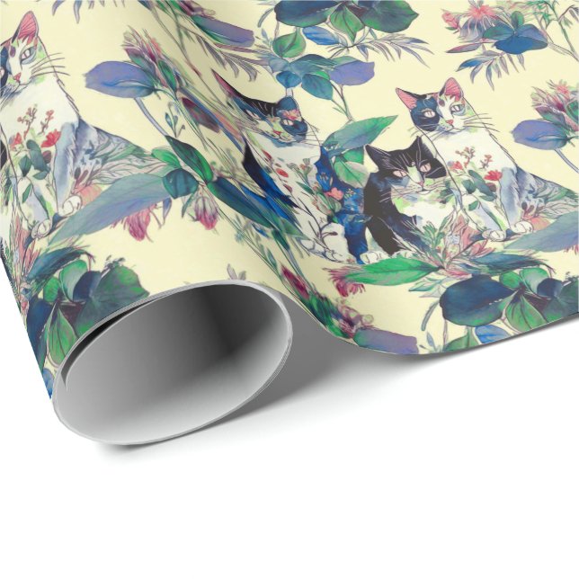 Watercolor Cats in a Garden Presentpapper (Rullad Hörn)