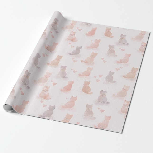 Watercolor Cats Pastel Wrapping Paper Presentpapper (Utrullad)