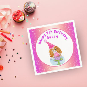 Watercolor Cavalier King Charles Cupcake Birthday Pappersservett