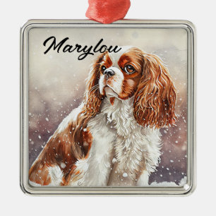 WATERCOLOR CAVALIER KUNG CHARLES SPANIEL HUND JULGRANSPRYDNAD METALL