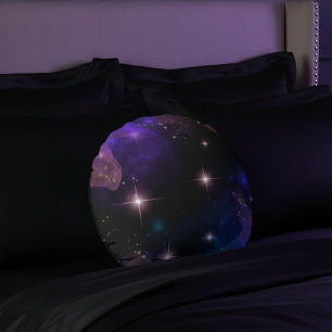 Watercolor Celestial Cosmic Stars och Himmel Rund Kudde