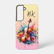 Watercolor Cello och Flowers Personalized