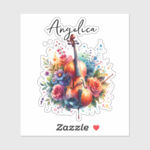 Watercolor Cello och Flowers Personalized Klistermärken