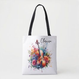 Watercolor Cello och Flowers Personalized Tygkasse