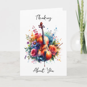 Watercolor Cello och Flowers som tänker på dig Kort