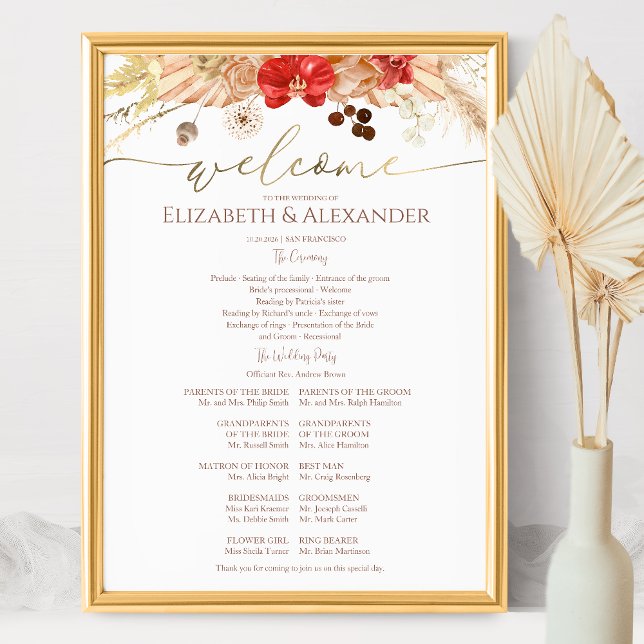 Watercolor Ceremony Program Sign Boho Blommigt Poster (Skapare uppladdad)