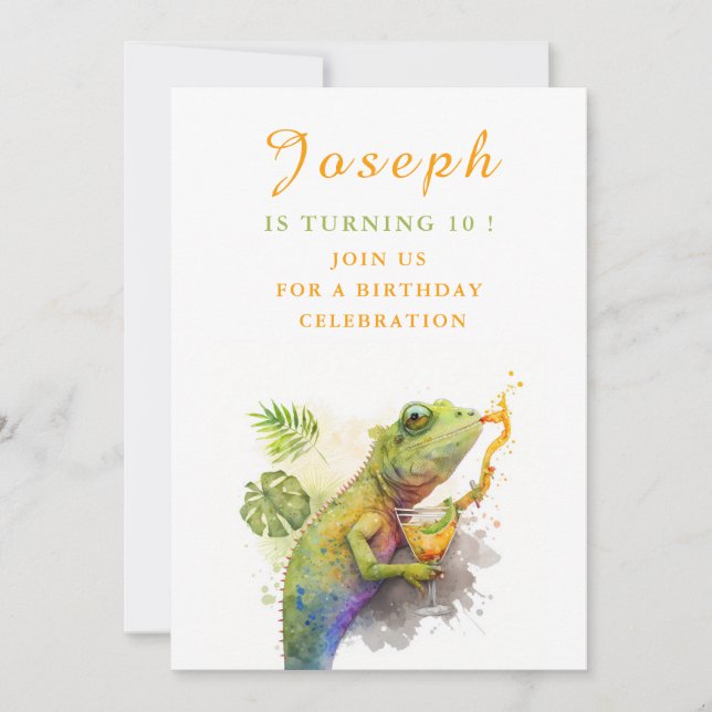Watercolor Chameleon - födelsedagsinbjudan Inbjudningar (Framsida)