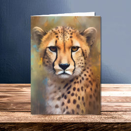 Watercolor Cheetah i Vilden Safari Porträtt Kort