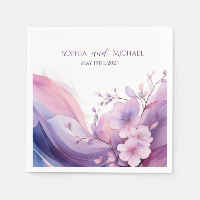 Watercolor Cherry Blommar-Bröllop-Napkins Pappersservett (Framsidan)