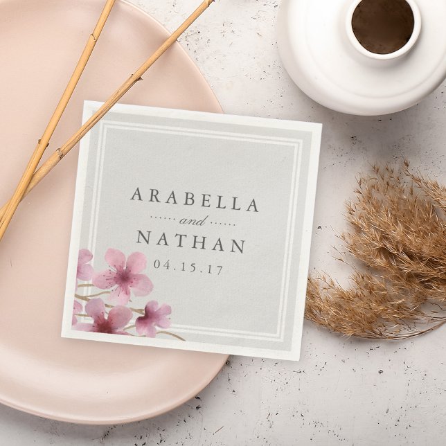 Watercolor Cherry Blommar Bröllop Pappersservett (Skapare uppladdad)