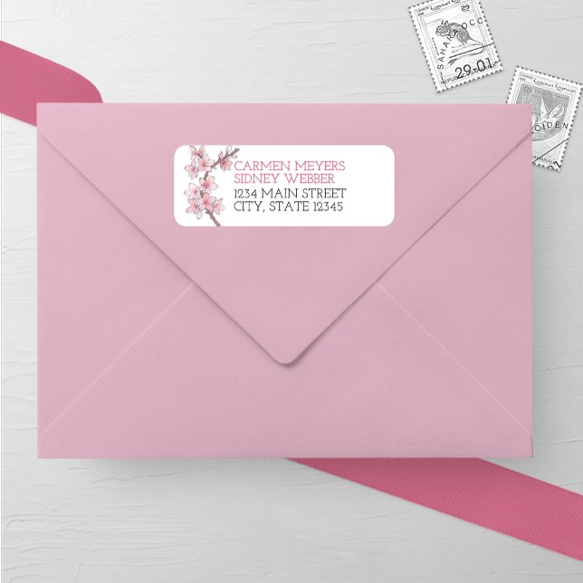 Watercolor Cherry Blommar Bröllop Returadress Returadress Etikett (Skapare uppladdad)