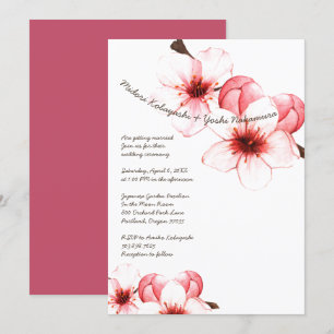 Watercolor Cherry Blommar Rosa White Bröllop Inbjudningar