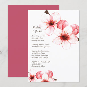 Watercolor Cherry Blommar Rosa White Bröllop Invi Inbjudningar