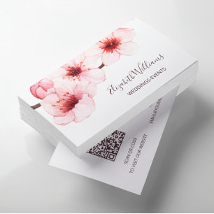 Watercolor Cherry Blommar White KN-nummer Visitkort
