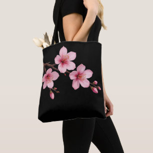 Watercolor Cherry Blommars Rosa Black Tygkasse