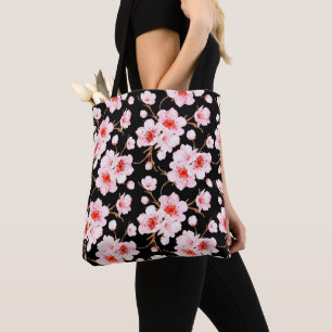 Watercolor Cherry Blommars Rosa Black Tygkasse