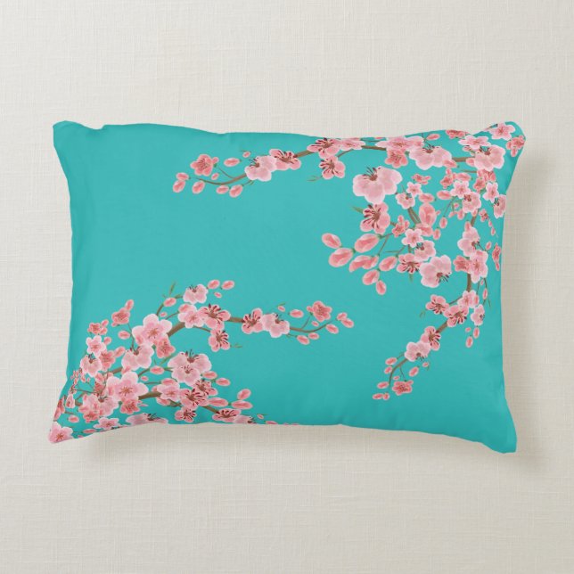 Watercolor Cherry Blossom Accent Pillow Prydnadskudde (Baksidan)