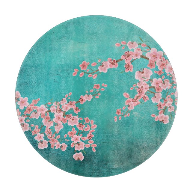 Watercolor Cherry Blossom Cutting Board (Framsidan)