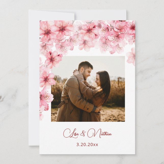 Watercolor Cherry Blossom Photo Wedding Spara Datumet (Framsida)