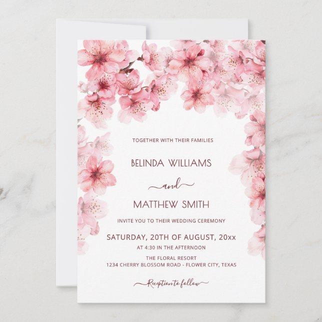  Watercolor Cherry Blossom Wedding Inbjudningar (Framsida)