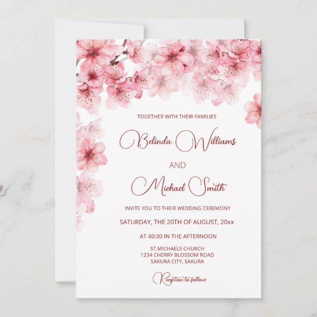 Watercolor Cherry Blossom Wedding Inbjudningar (Framsida)