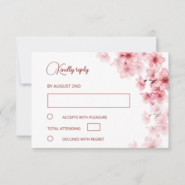 Watercolor Cherry Blossom  Wedding OSA Kort (Framsida)