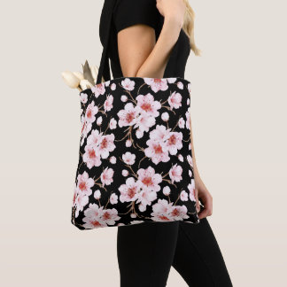 Watercolor Cherry Blossoms Pink Black Tygkasse