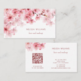 Watercolor Cherry Blossoms QR Code Visitkort