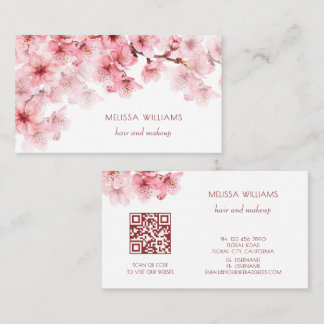 Watercolor Cherry Blossoms QR Code Visitkort