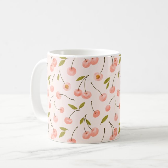Watercolor Cherry Mönster Kaffemugg (Framsida vänster)