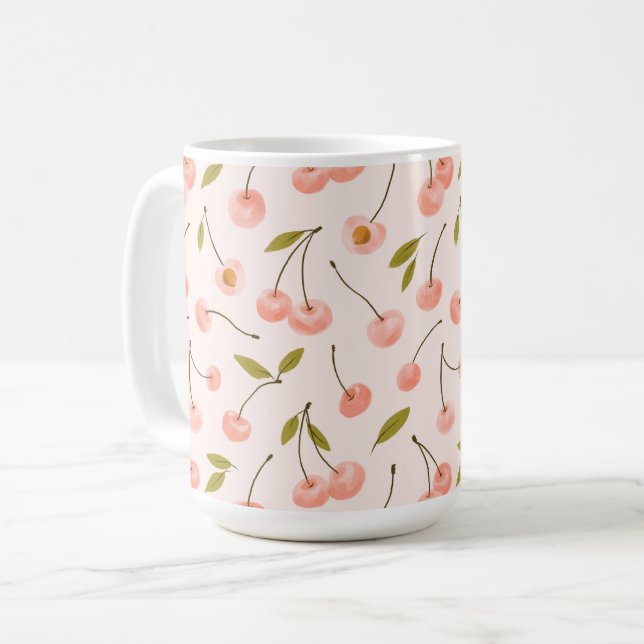 Watercolor Cherry Mönster Kaffemugg (Framsida vänster)