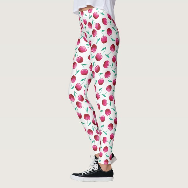 Watercolor Cherry Mönster Leggings (Vänster)