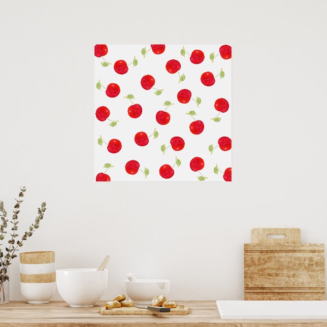 Watercolor Cherry Mönster Poster (Kök)