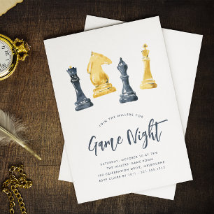 Watercolor Chess Biet Game Night Party Inbjudningar