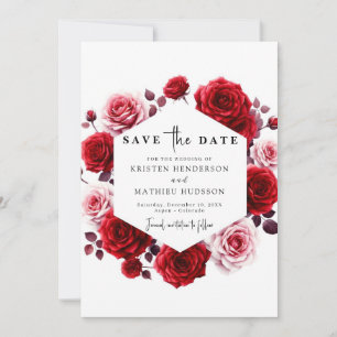 Watercolor Chic Crimson Red Bröllop Spara Datumet