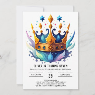 Watercolor Chic Prince Krona Birthday Inbjudningar