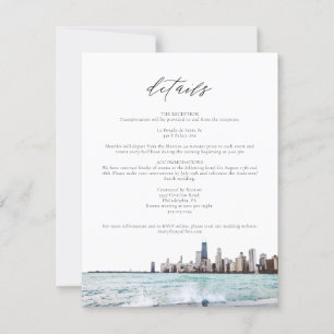 Watercolor Chicago Skyline Bröllop-informationskor Inbjudningar