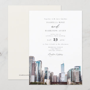 Watercolor Chicago Skyline bröllopsinbjudan Inbjudningar