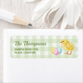 Watercolor Chick And Eggs On Green With Text Returadress Etikett
