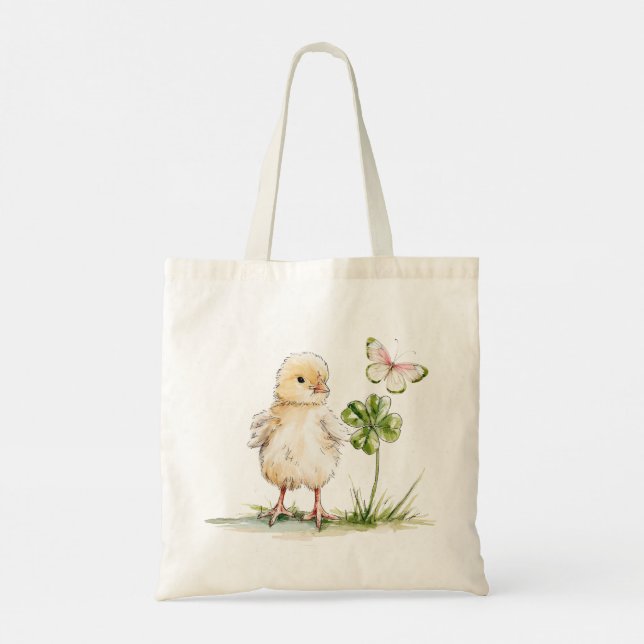 Watercolor Chick With Four-Leaf Clover  Tygkasse (Baksida)