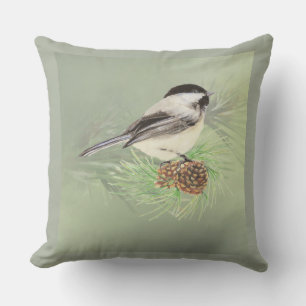 Watercolor Chickadee Bird i Gräs Träd Nature art Utomhuskudde