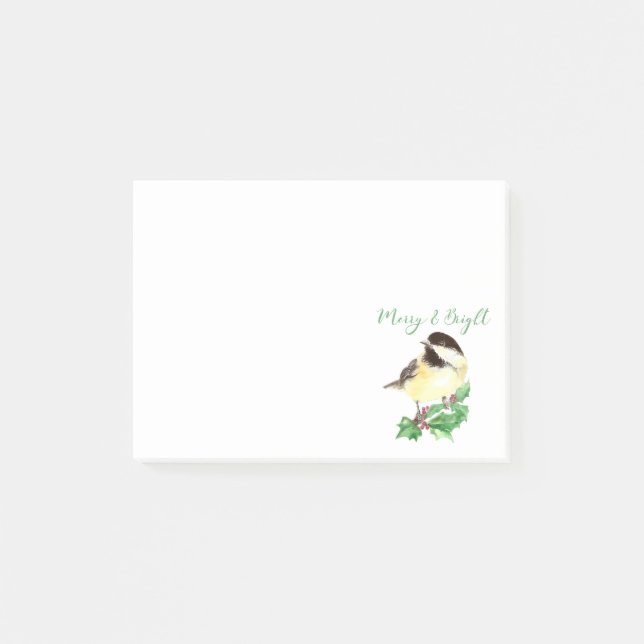 Watercolor Chickadee Bird Merry & Bright jul Post-it Block (Framsida)