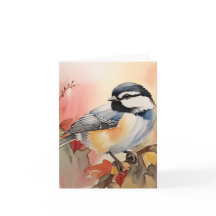 Watercolor Chickadee Folkt tackkort