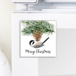 Watercolor Chickadee Gräs Cone Vinterjul Magnet
