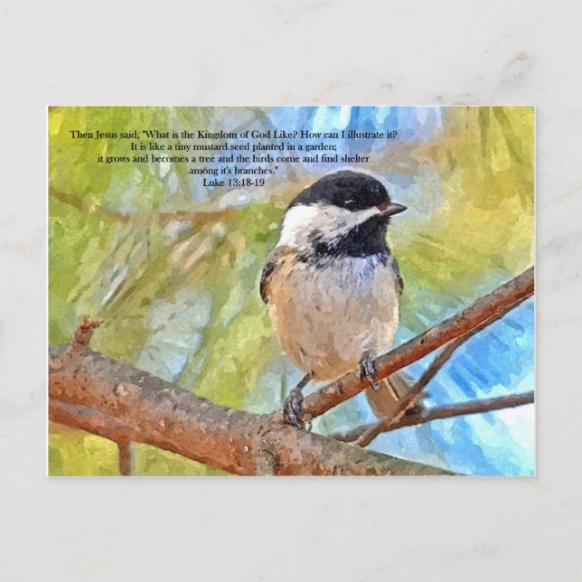 Watercolor Chickadee med Bible Verse Vykort (Framsida)