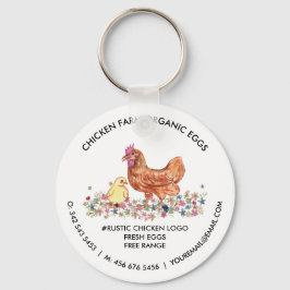 Watercolor Chicken Farm Logo | Organic Fresh Eggs Nyckelring