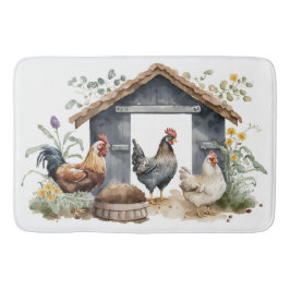 Watercolor Chickens in Coop Badrumsmatta