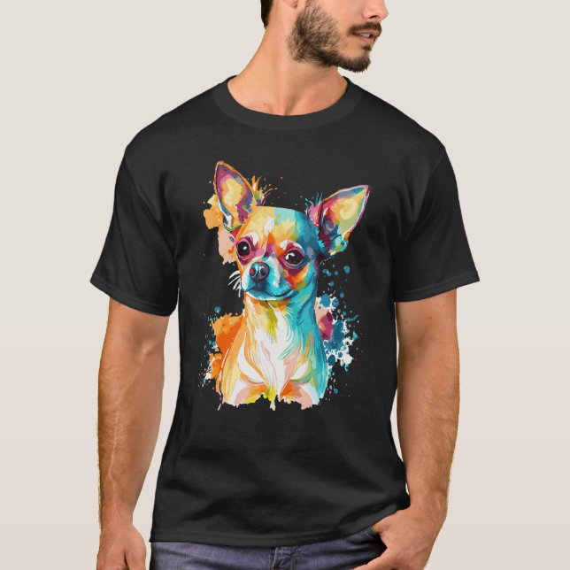 Watercolor Chihuahua Cute Colorful Pet Dog T Shirt (Framsida)